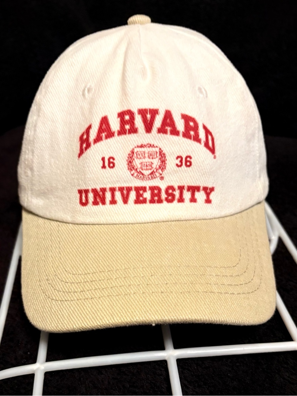 Harvard University 1836 x Rubi white tan buckle strap back hat EUC